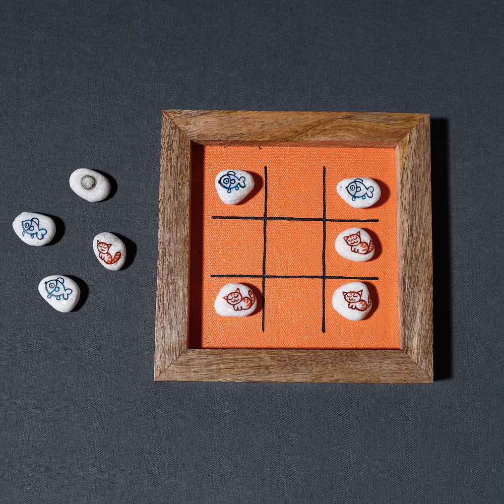 Miniature Handpainted Pebble Magnetic Tic Tac Toe