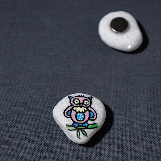Miniature Handpainted Owl Pebble Magnet