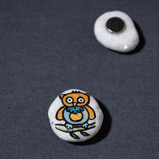 Miniature Handpainted Owl Pebble Magnet