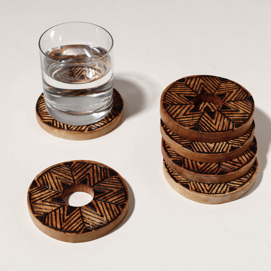 Handcrafted Wooden Coasters with Stand (set of 6)