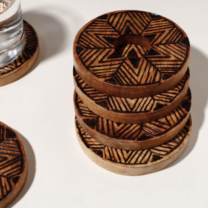 Handcrafted Wooden Coasters with Stand (set of 6)