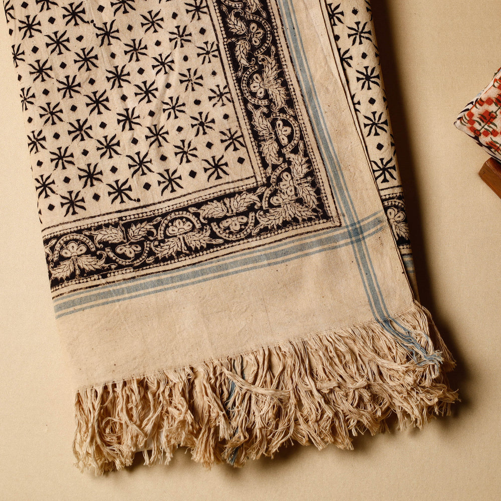 Beige - Pedana Kalamkari Block Printed Handloom Cotton Towel