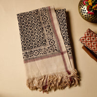 Black - Pedana Kalamkari Block Printed Handloom Cotton Towel