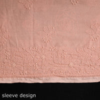 Peach - Lucknow Chikankari Hand Embroidery Mul Cotton Kurta Material - 2 Meter