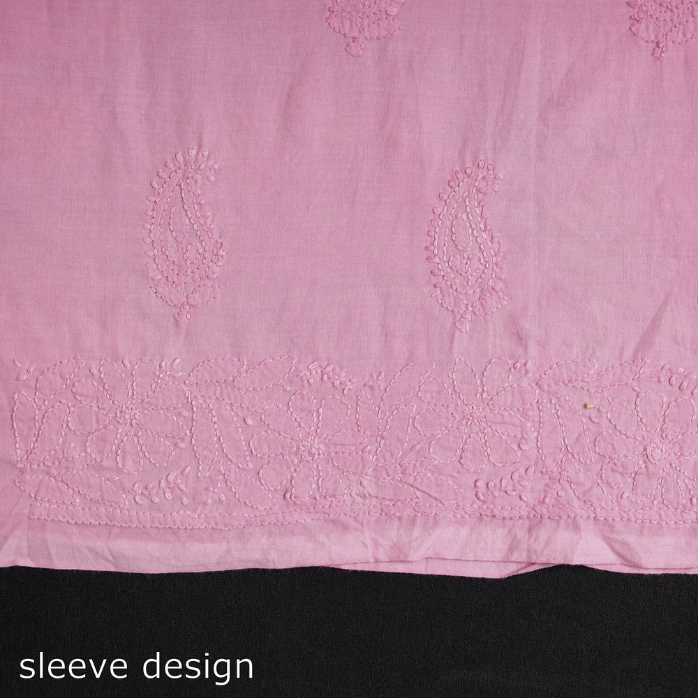 Pink - Lucknow Chikankari Hand Embroidery Mul Cotton Kurta Material - 2 Meter