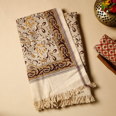 Beige - Pedana Kalamkari Block Printed Handloom Cotton Towel