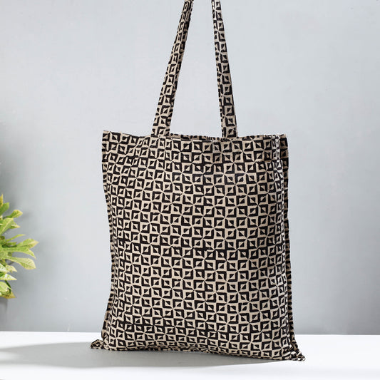 Black - Pedana Kalamkari Block Printed Cotton Shopping Bag