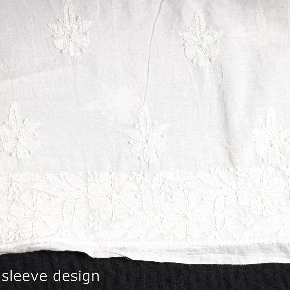 White - Lucknow Chikankari Hand Embroidery Mul Cotton Kurta Material - 2 Meter