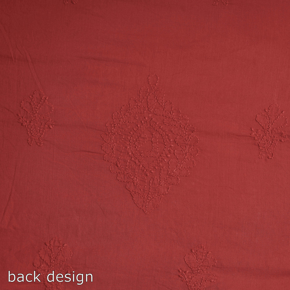 Red - Lucknow Chikankari Hand Embroidery Mul Cotton Kurta Material - 2 Meter