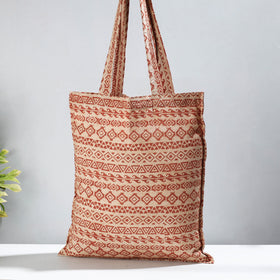 Red Pedana Kalamkari Block Printed Cotton Shopping Bag