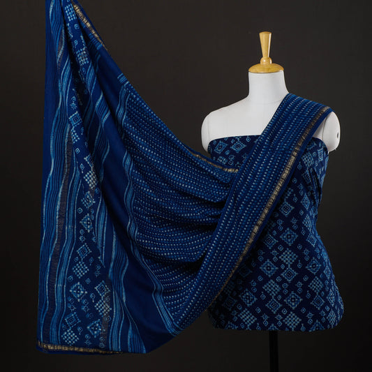 Blue - 3pc Akola Block Printed Cotton Suit Material Set