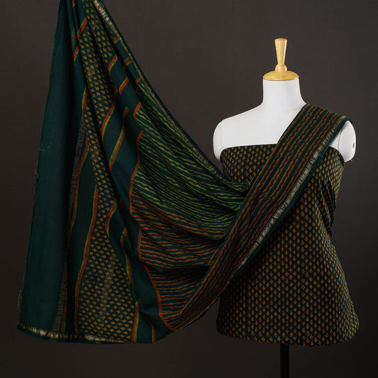Green - 3pc Akola Block Printed Cotton Suit Material Set