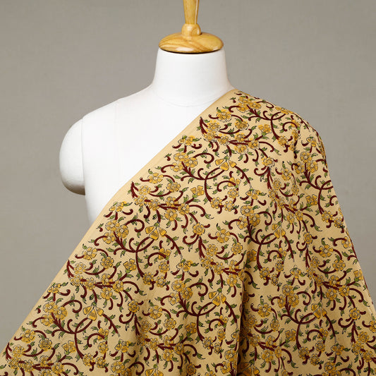 Golden Yellow Florals Sanganeri Block Printed Cotton Fabric