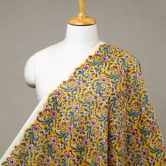 Bumblebee Yellow With Florals Sanganeri Block Printed Cotton Fabric