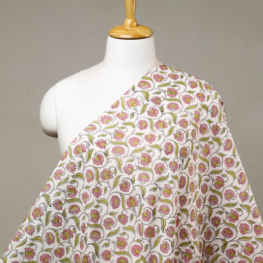 Pink Floral Jaal Sanganeri Block Printed Cotton Fabric