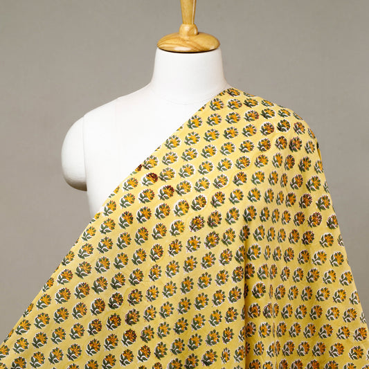 Yellow Floral Butti Sanganeri Block Printed Cotton Fabric
