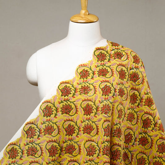 Yellow Phool Jaal Sanganeri Block Printed Cotton Fabric