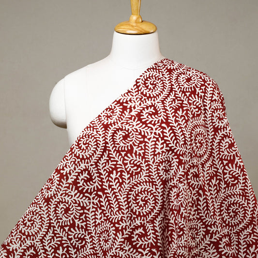 Red With Curvy Creeper Sanganeri Block Printed Cotton Fabric