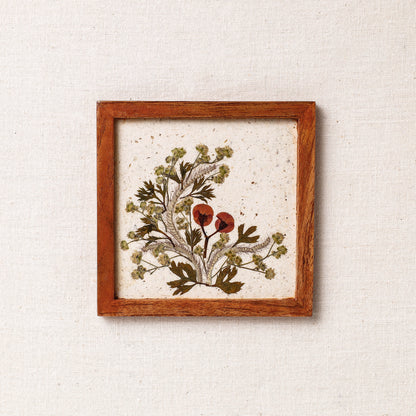 Set of 6 - Flower Art Work Wooden Square Coasters (4 x 4 in)