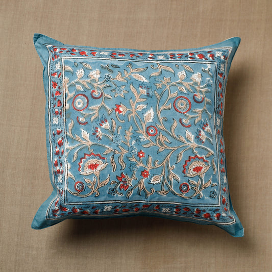 Blue - Sanganeri Hand Block Printed Cotton Cushion Cover 16X16