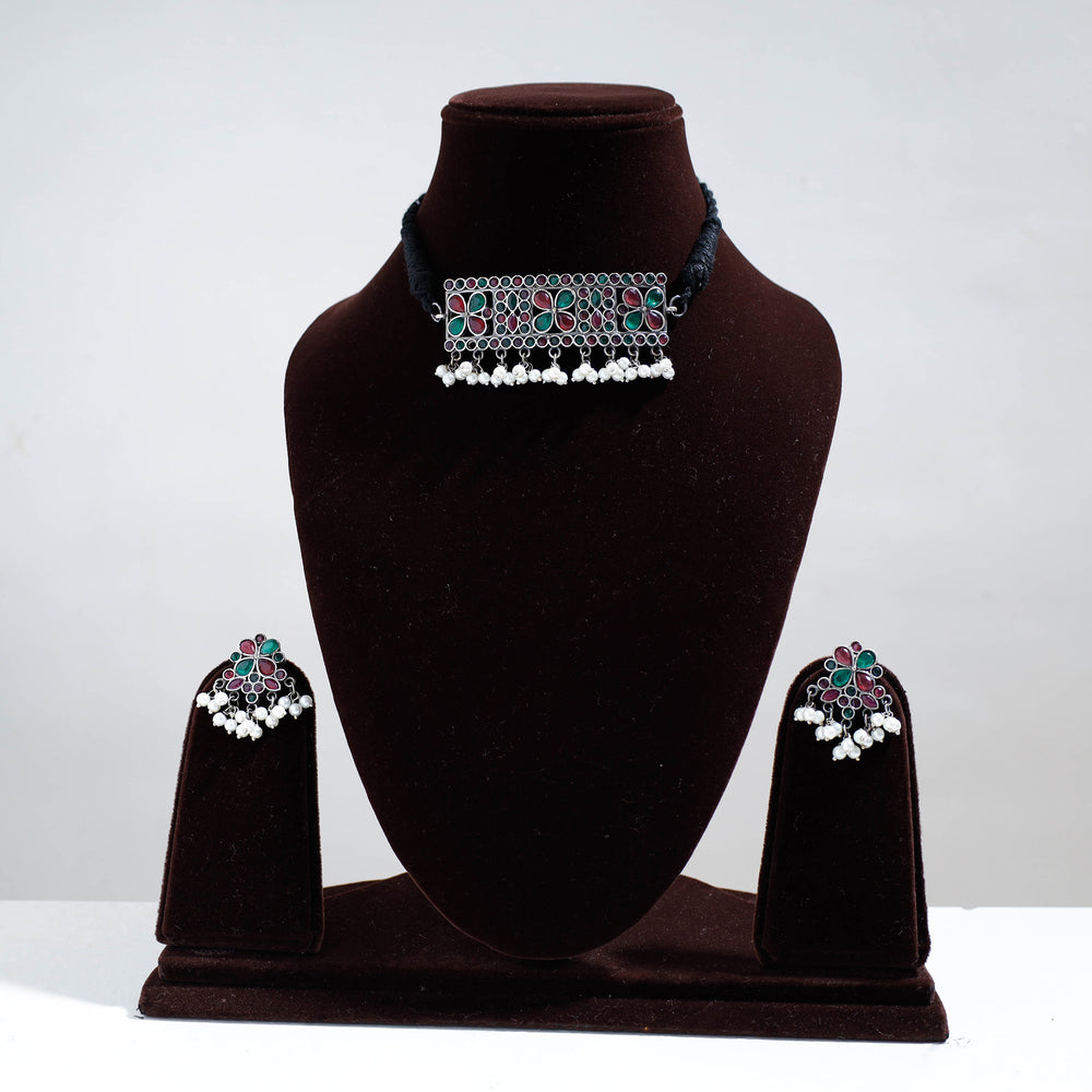 oxidised choker necklace set