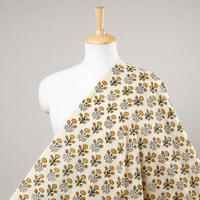 Beige Bagru Block Print Natural Dyed Cotton Fabric