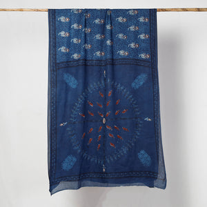 Blue - Indigo Nandana Dabu Block Printed Mul Cotton Saree