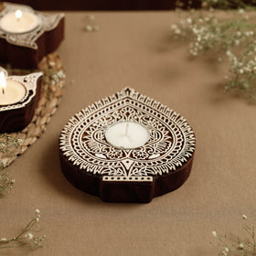 Hand Carved Sheesham Wood Block Tealight Candle Holder Online at iTokri.com 