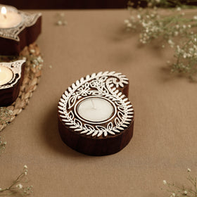  Hand Carved Sheesham Wood Block Tealight Candle Holder Online at iTokri.com 