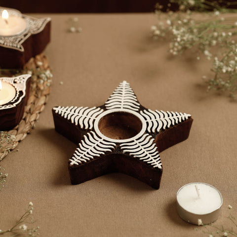  Hand Carved Sheesham Wood Block Tealight Candle Holder Online at iTokri.com 