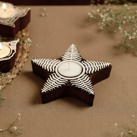  Hand Carved Sheesham Wood Block Tealight Candle Holder Online at iTokri.com 