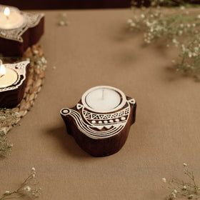  Hand Carved Sheesham Wood Block Tealight Candle Holder Online at iTokri.com 