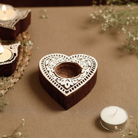  Hand Carved Sheesham Wood Block Tealight Candle Holder Online at iTokri.com 