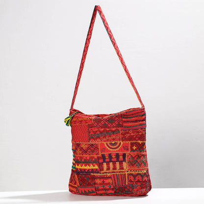 Red - Lambani Hand Embroidery Patchwork Cotton Shoulder Bag