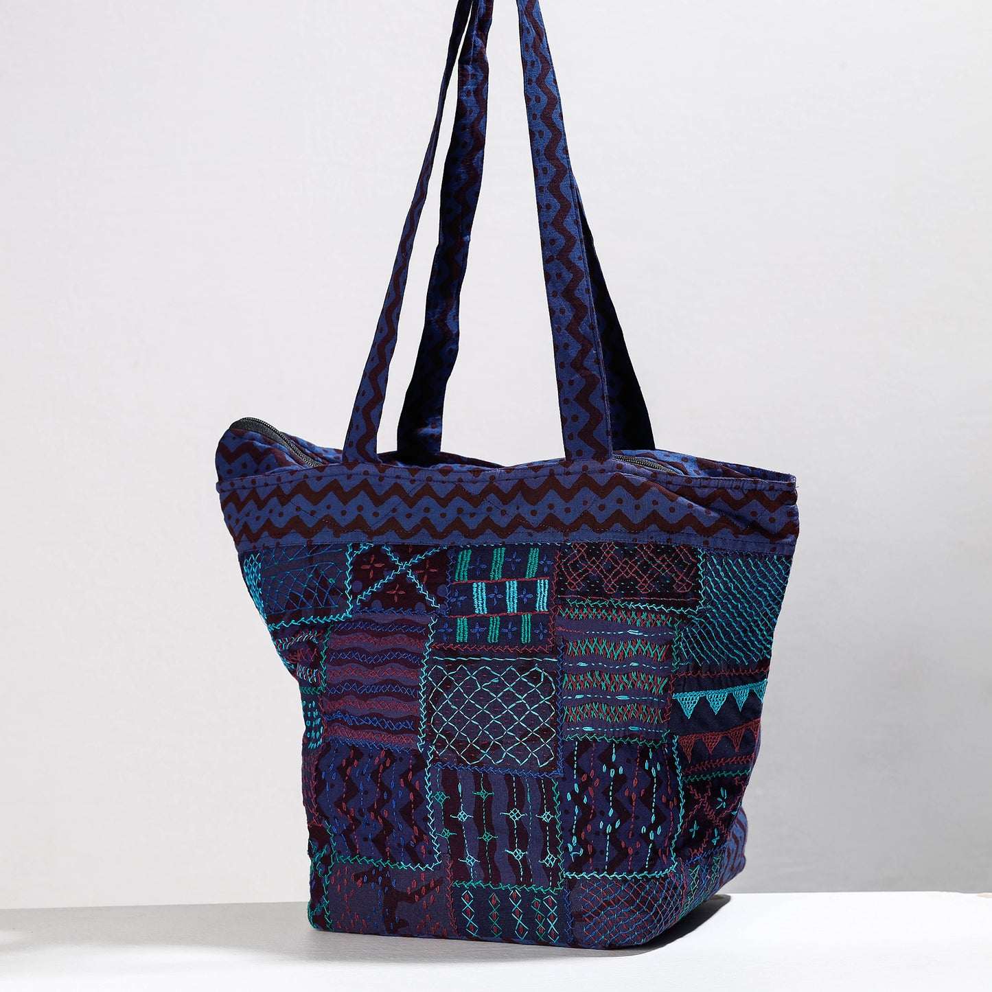 Blue - Lambani Hand Embroidery Patchwork Cotton Shoulder Bag