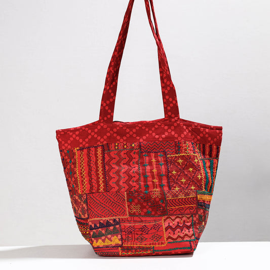 Red - Lambani Hand Embroidery Patchwork Cotton Shoulder Bag