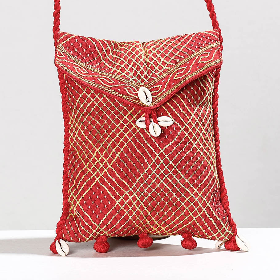 Red - Lambani Hand Embroidery Cotton Adjustable Sling Bag