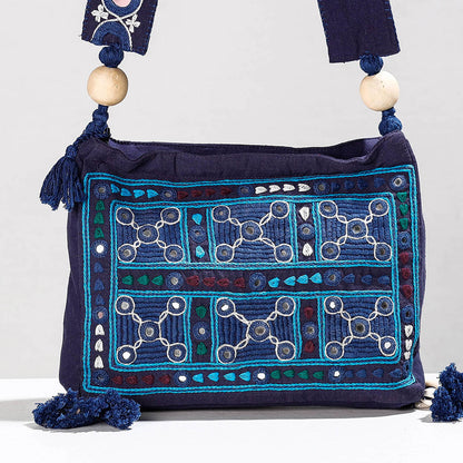Blue - Lambani Mirror Work Hand Embroidery Cotton Sling Bag