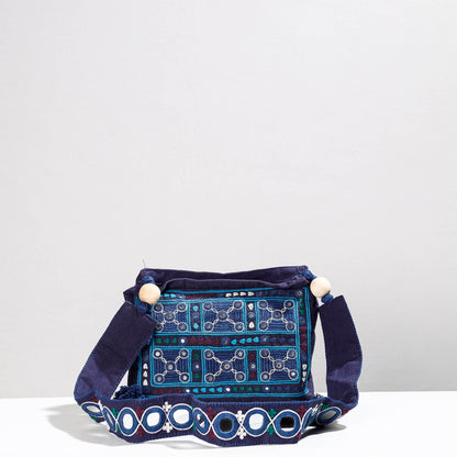 Blue - Lambani Mirror Work Hand Embroidery Cotton Sling Bag
