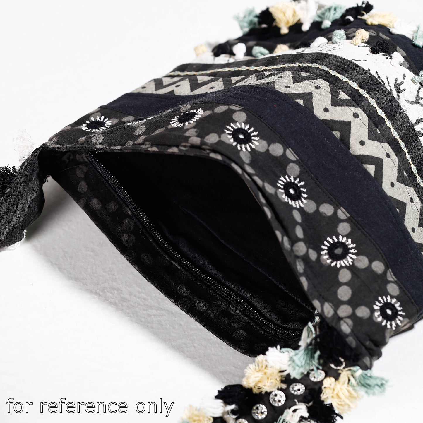 Black - Lambani Mirror Work Hand Embroidery Patchwork Cotton Shoulder Bag