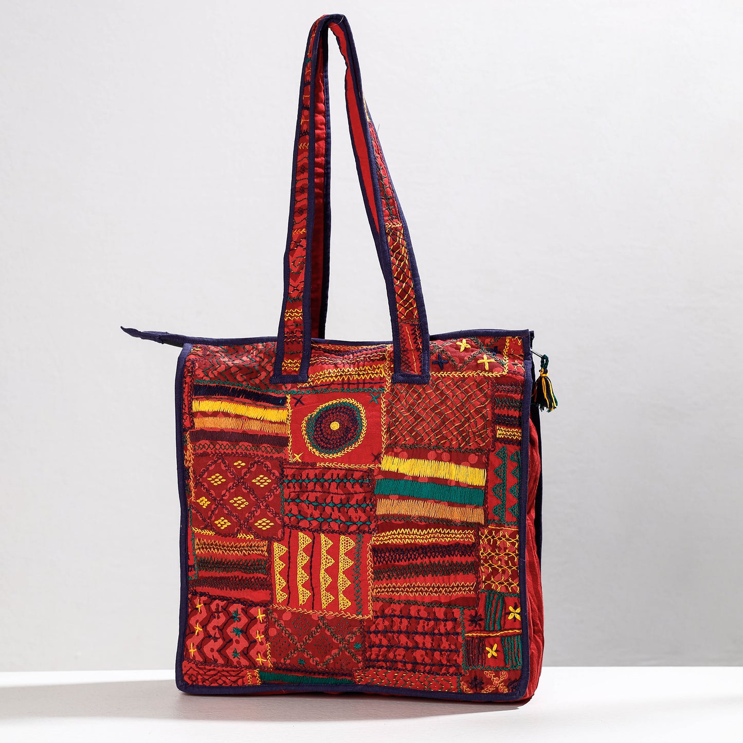 Red - Lambani Hand Embroidery Patchwork Cotton Shoulder Bag