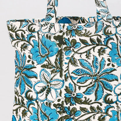 Blue - Hand Block Printed Canvas Cotton Shoulder Bag