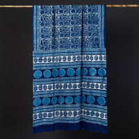 Blue - Pipad Hand Block Printed Cotton Saree