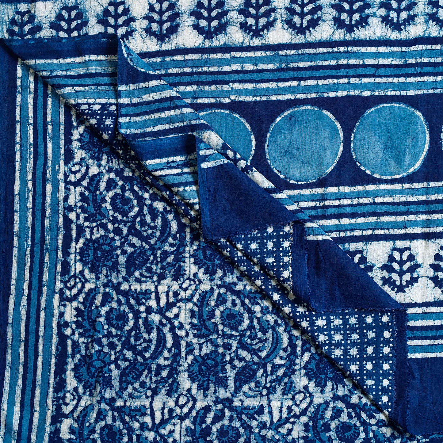 Blue - Pipad Hand Block Printed Cotton Saree