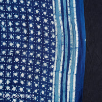 Blue - Pipad Hand Block Printed Cotton Saree