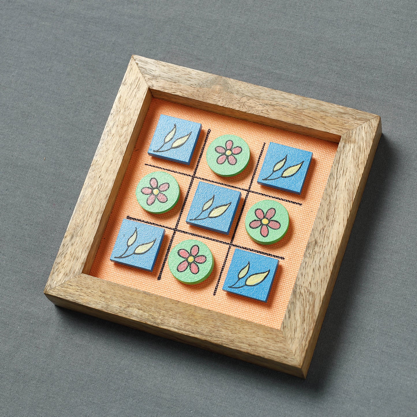 Miniature Handpainted Pine Wood Magnetic Tic Tac Toe