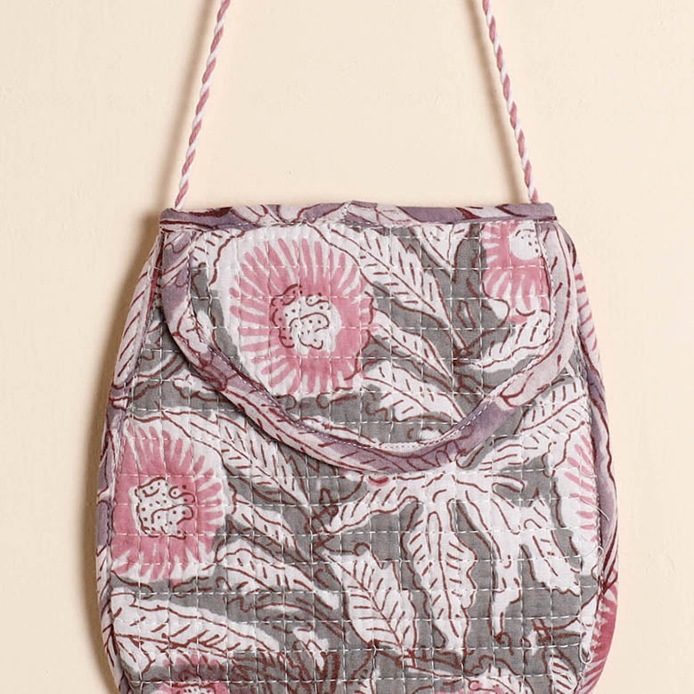 Handcrafted Sanganeri Printed Quilted Cotton Sling Mobile Pouch