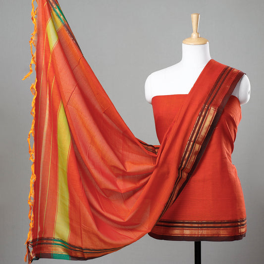 Orange - 3pc Dharwad Cotton Suit Material Set