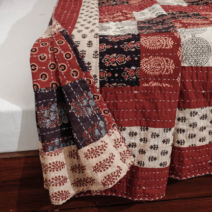 Reversible Ajrakh Printed Patch With Tagai Cotton Gudri / AC Quilt (108 x 90 in)