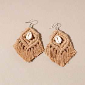  Thread & Seashell Work Handmade Macrame Earrings 